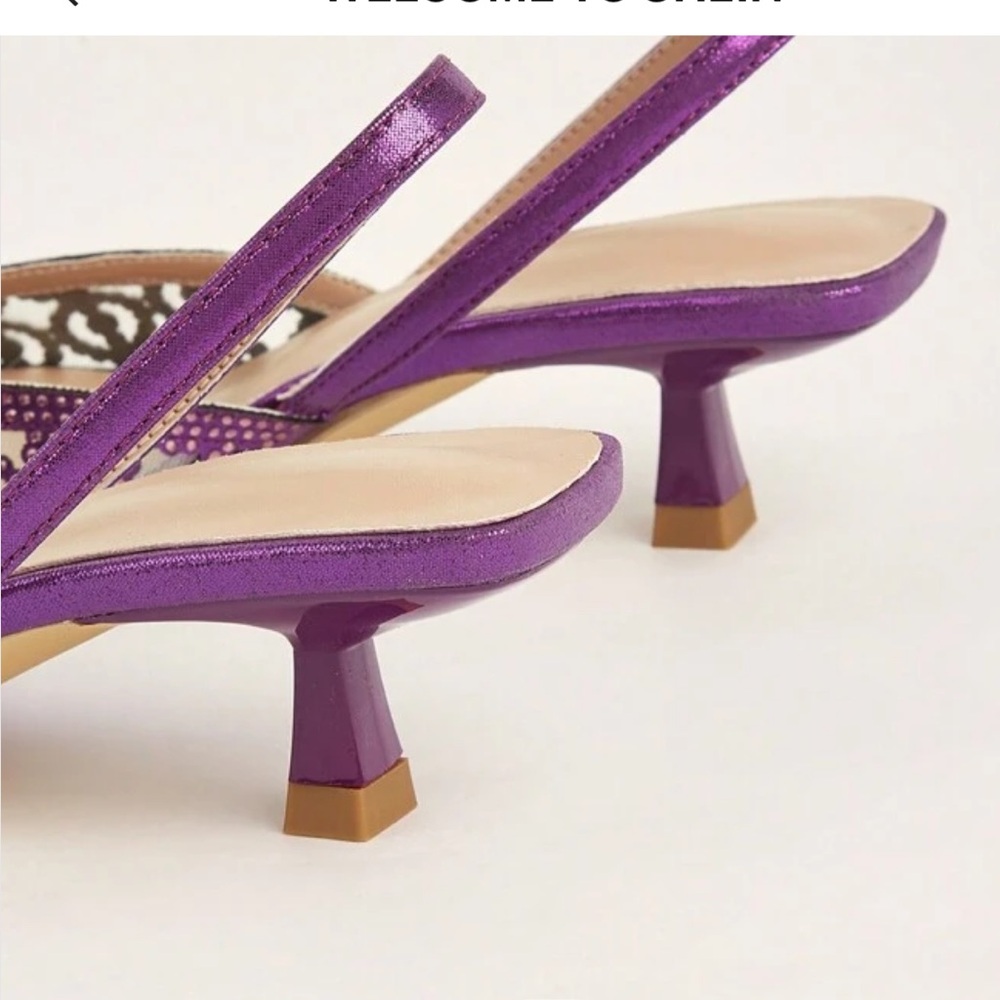 NIB Purple Rhinestone Decorated Kitten Heel Slingback Sandal, Size 39 (US 8-8.5) - Picture 4 of 10